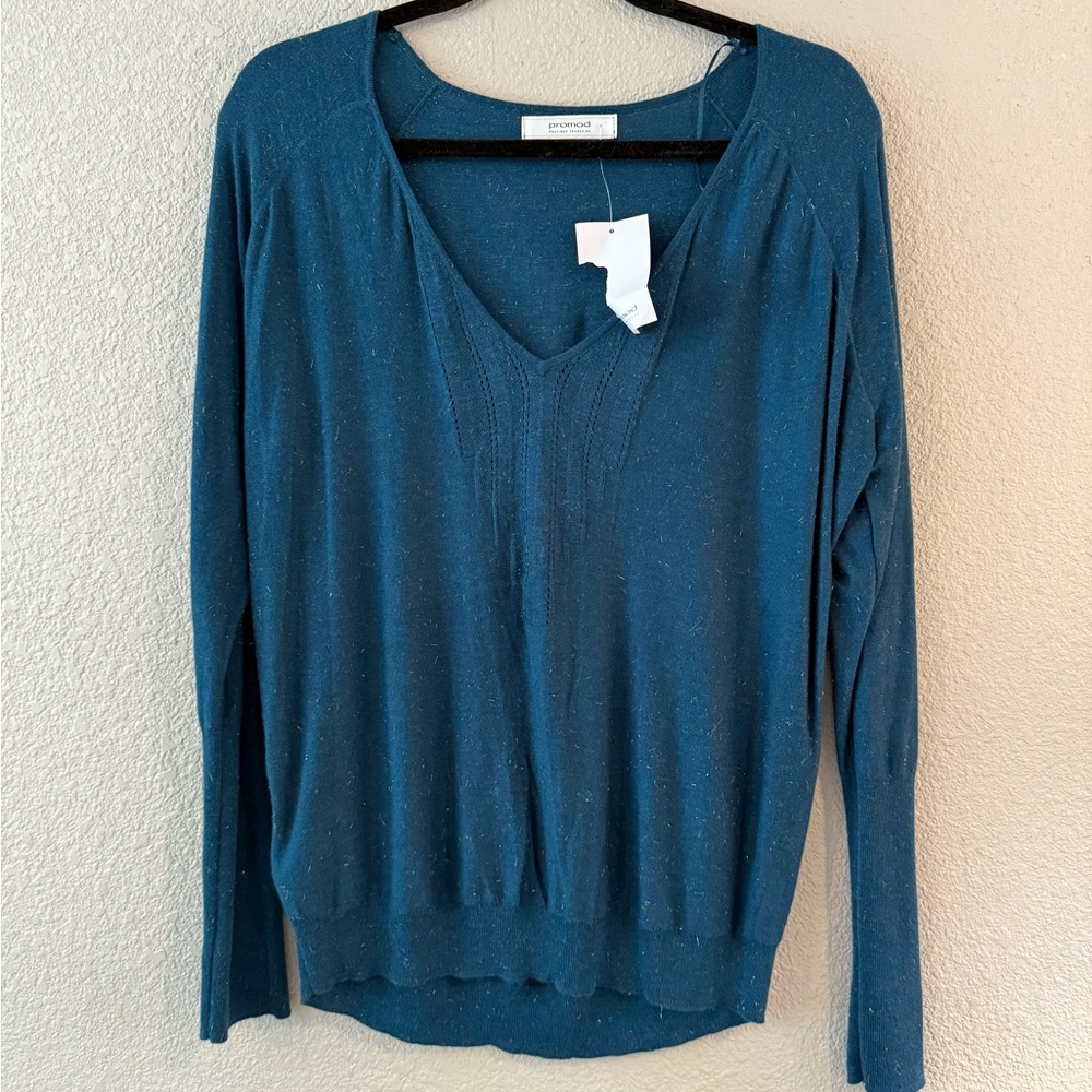 Promod Blue Ribbed Long Sleeve Blouse